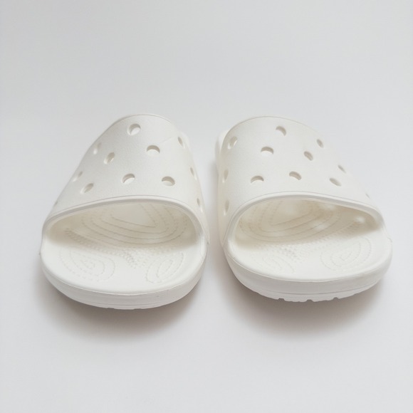 Crocs White Slide Sandals Men's 7 Women's 9 Unisex Comfort Slip On Pool Beach - Picture 3 of 16
